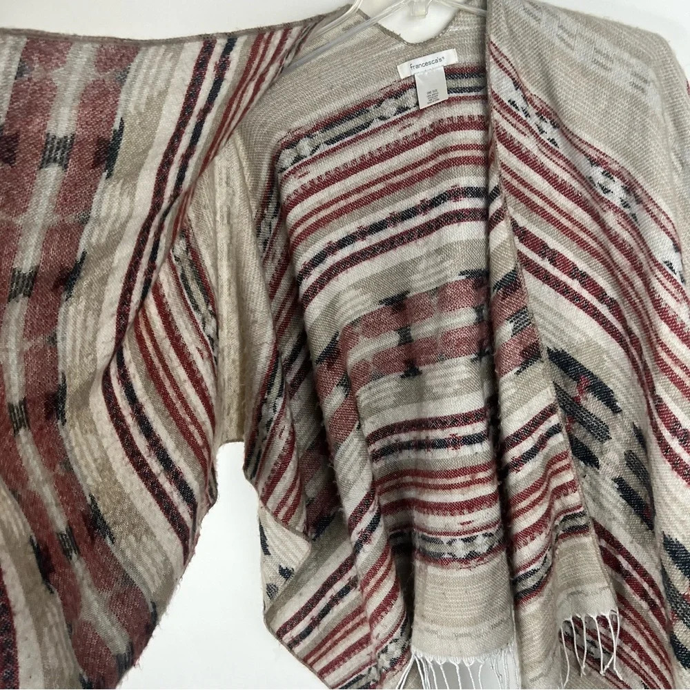 Southwestern Cape Poncho Fringed Western Boho Aztec Festival Cozy Soft Rodeo - Picture 9 of 13